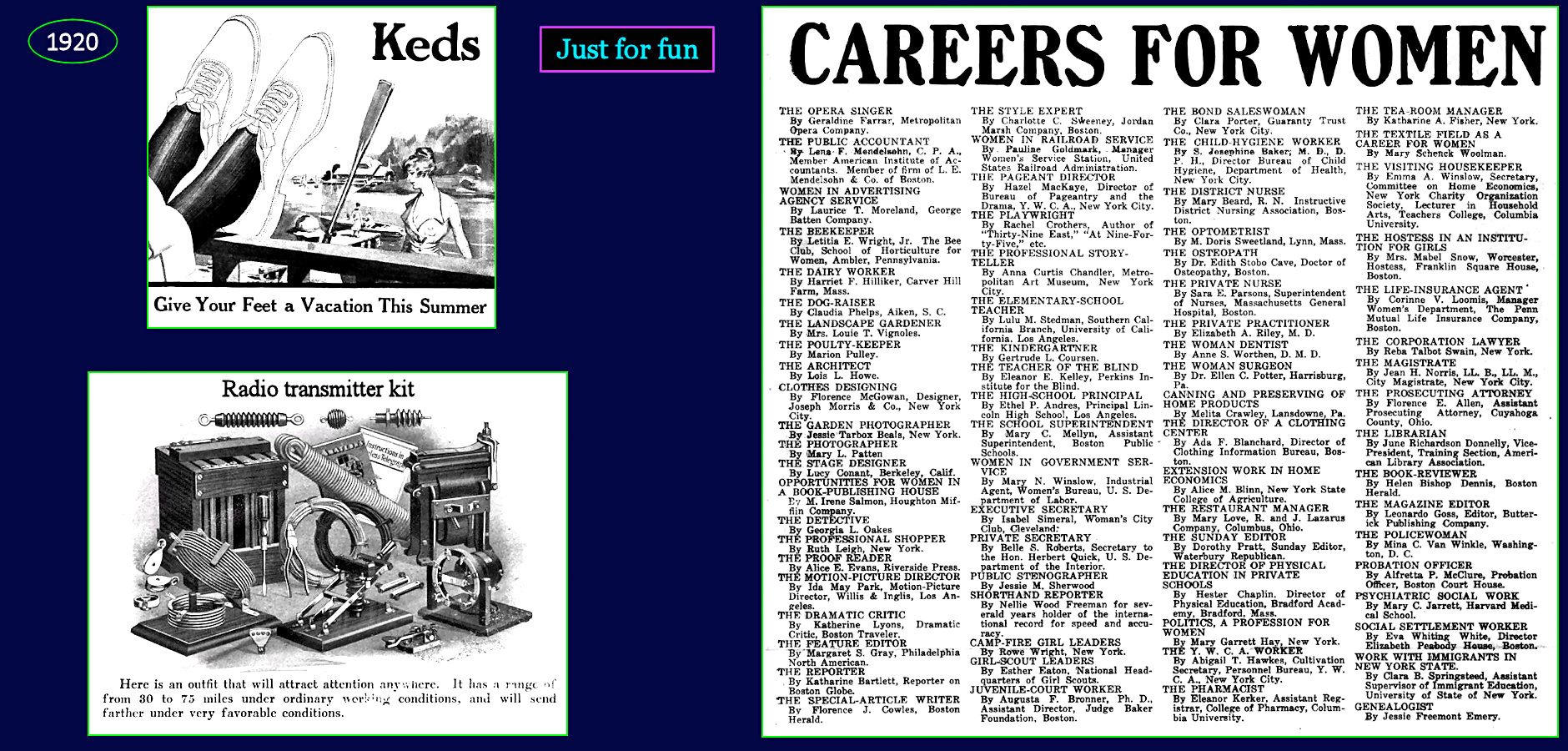 Hobby and career ads, 1920